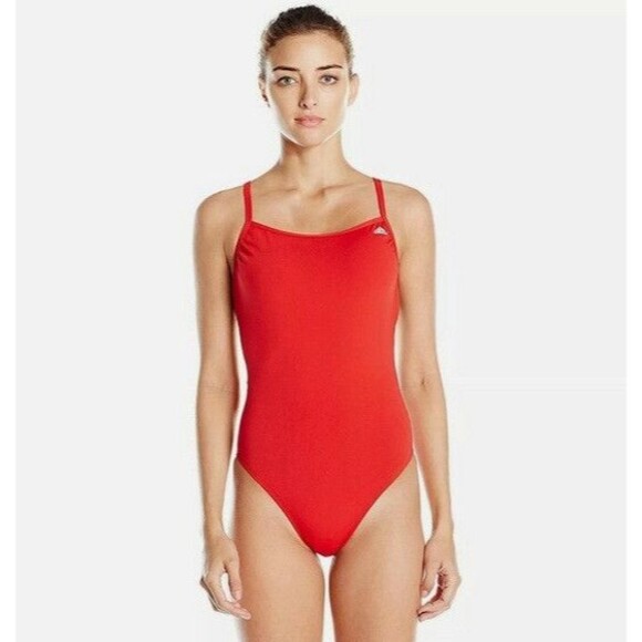 NWT Women's Adidas One Piece Swim Suit Solid - C Back - Red, Size 24 - Picture 1 of 2